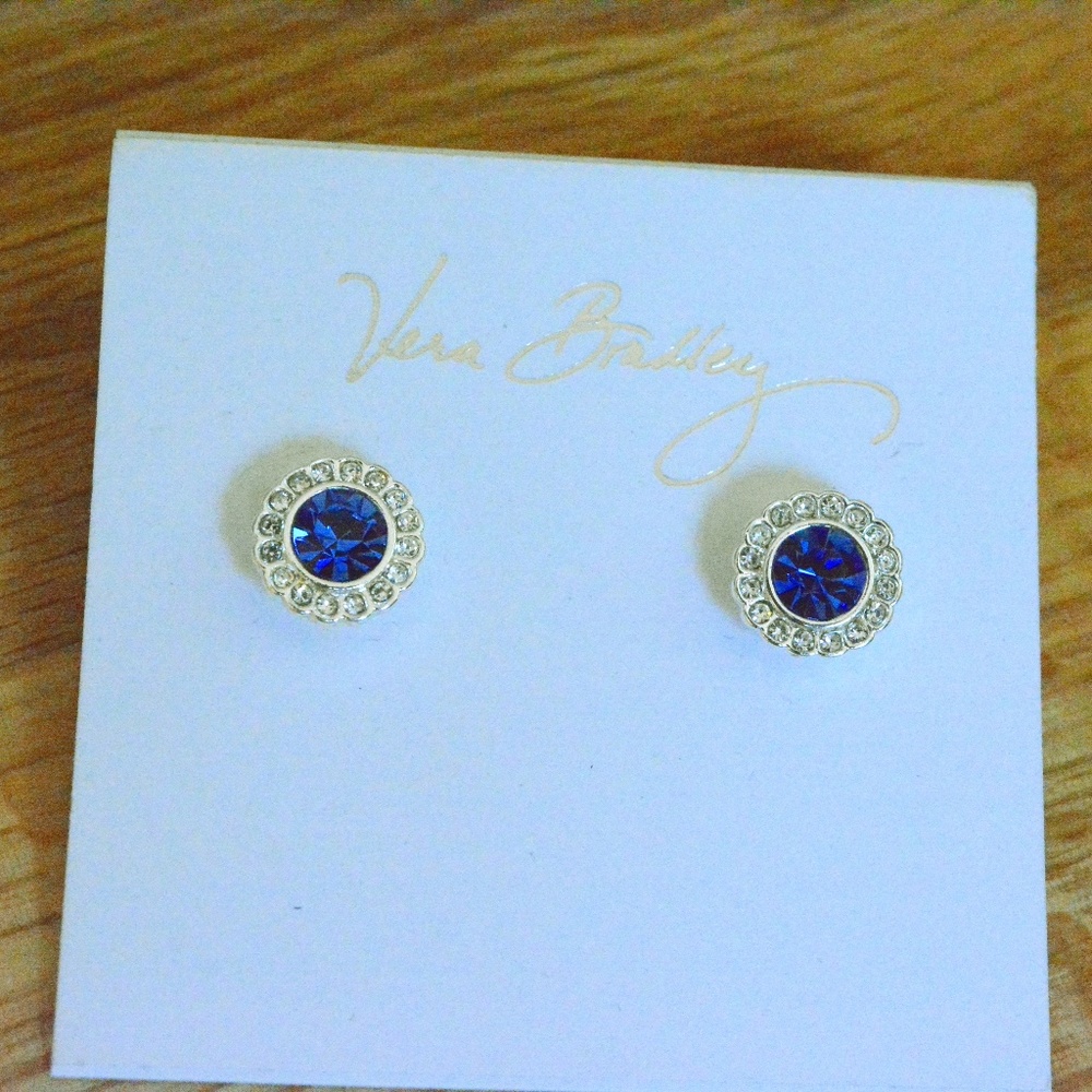 Vera Bradley Pave Blue Stud Earrings Silver Tone